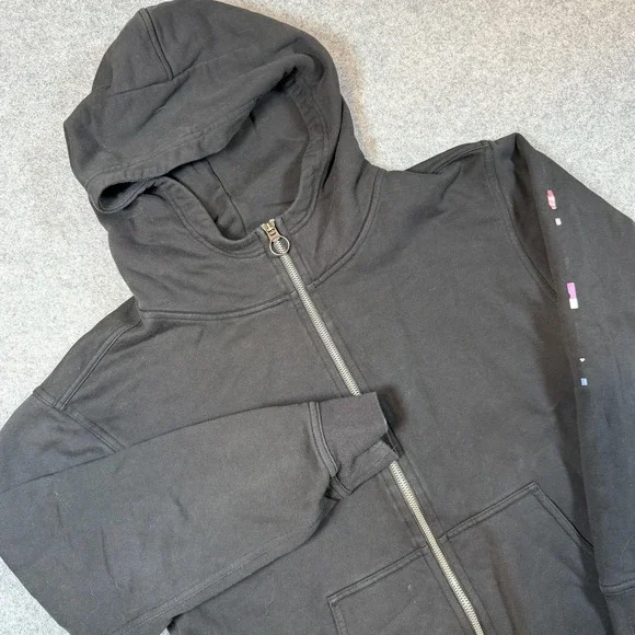 Lululemon Hoodie Womens 6 Black Full Zip High Neck Fleece Pockets Graphic Sleeve - Picture 1 of 11